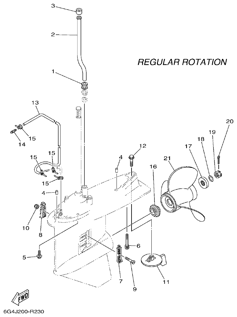 Yamaha 150AET, 200AET, L150AET, L200AET LOWER CASING & DRIVE 2 parts diagram